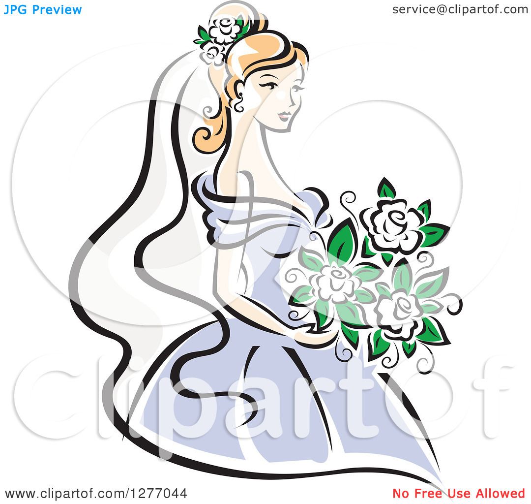 1080x1024 Clipart Of A Blond Bride In A Periwinkle Dress, With White Flowers