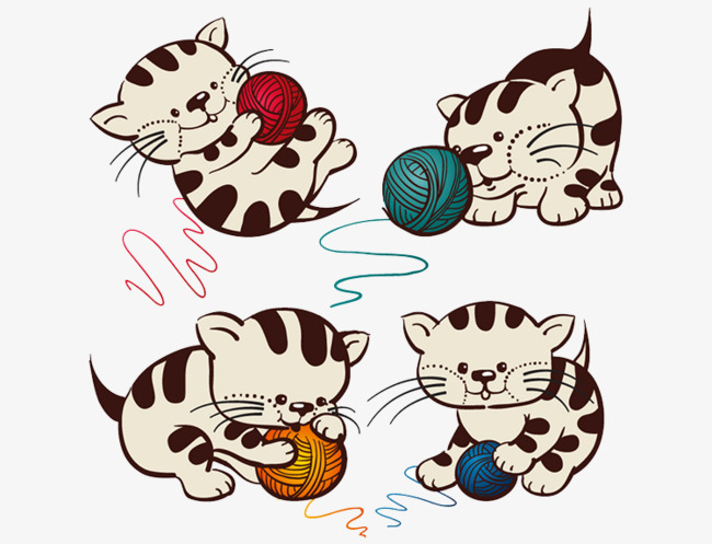 650x497 Cartoon Cat Playing With Yarn, Cartoon, Hand Painted, Kitty Png