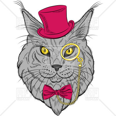 400x400 Hipster Cat Maine Coon In The Red Hat, Pince Nez Eyeglasses