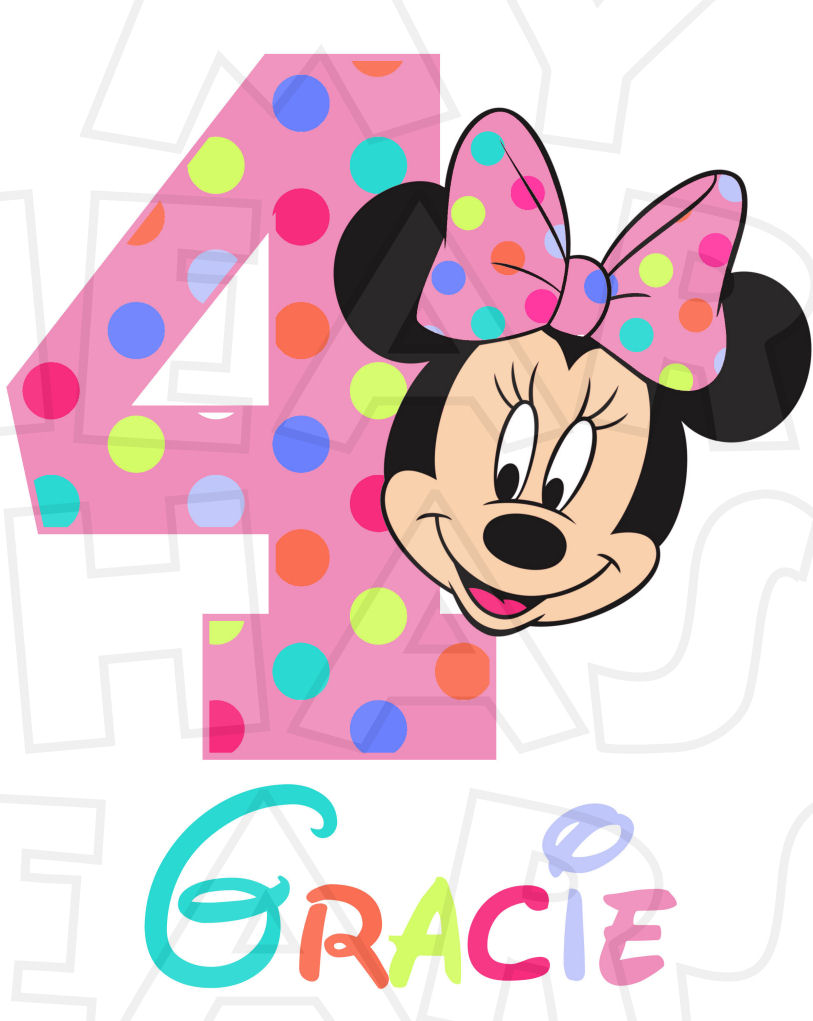 813x1021 Minnie Mouse Multi Colored Face Birthday Personalized Any Name
