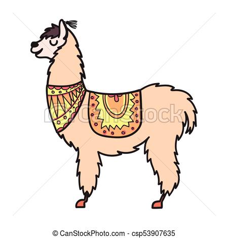 450x470 Vector, Isolated Outline Cartoon Baby Llama. Hand Drawn Peru