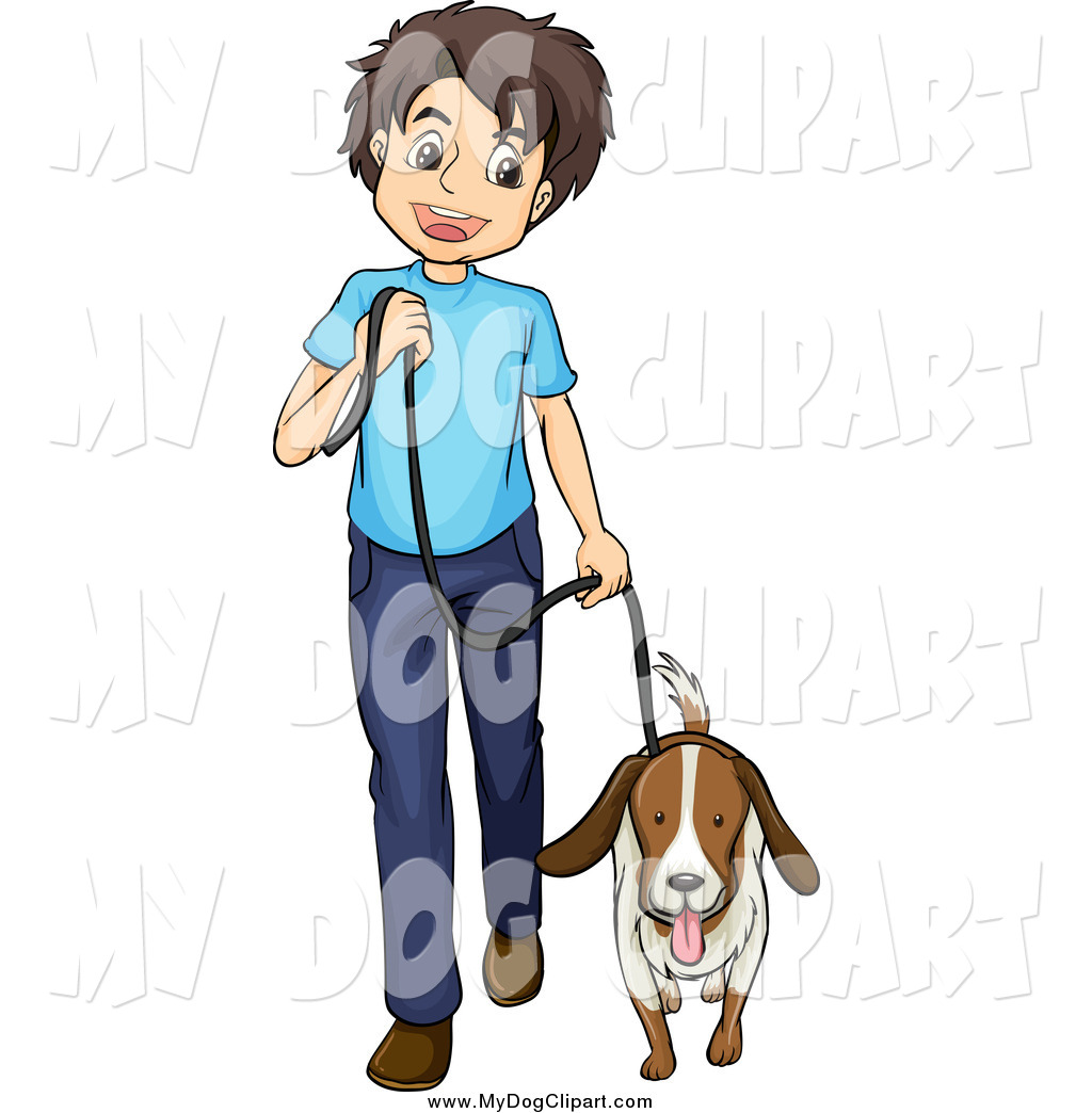 1024x1044 Clip Art Of A Happy White Boy Walking A Dog By Graphics Rf