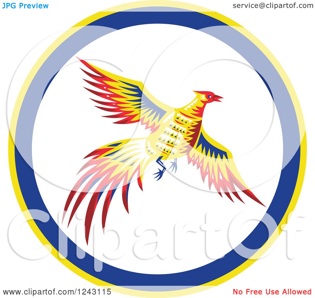 1080x1024 Clipart Of A Colorful Flying Pheasant Bird In A Circle