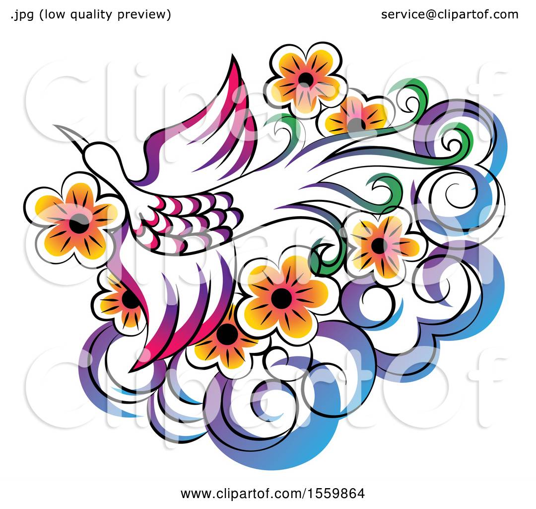 1080x1024 Clipart Of A Stunning Phoenix Flying Over Flowers And A Cloud