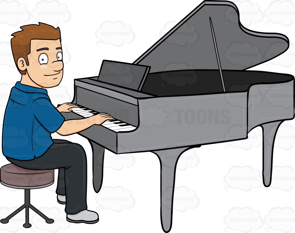 1024x809 A Man Smiles While Playing The Piano Cartoon Clipart Vector Toons