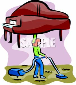 269x300 Clip Art Image A Strong Woman Lifting A Piano To Vacuum Under