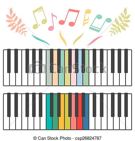 450x470 Colored Piano Keys And Notes Vector Illustration. Colored