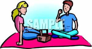 300x159 A Boy And Girl Sitting On A Blanket Having A Picnic Clipart Picture