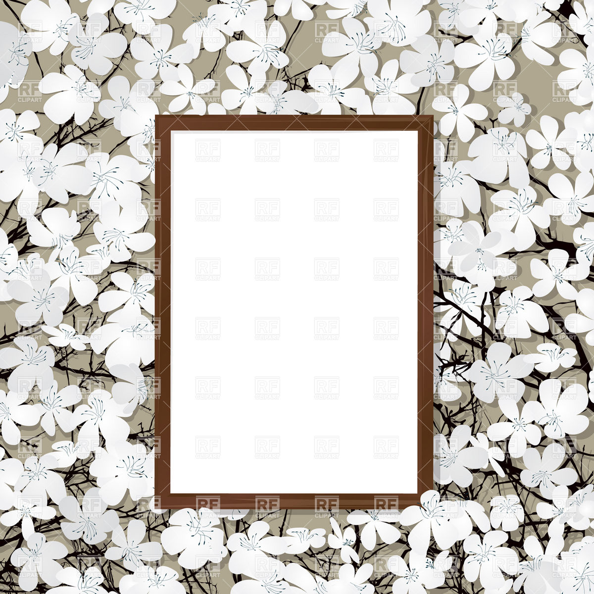 1200x1200 Empty Wooden Frame And Blooming Cherry Royalty Free Vector Clip