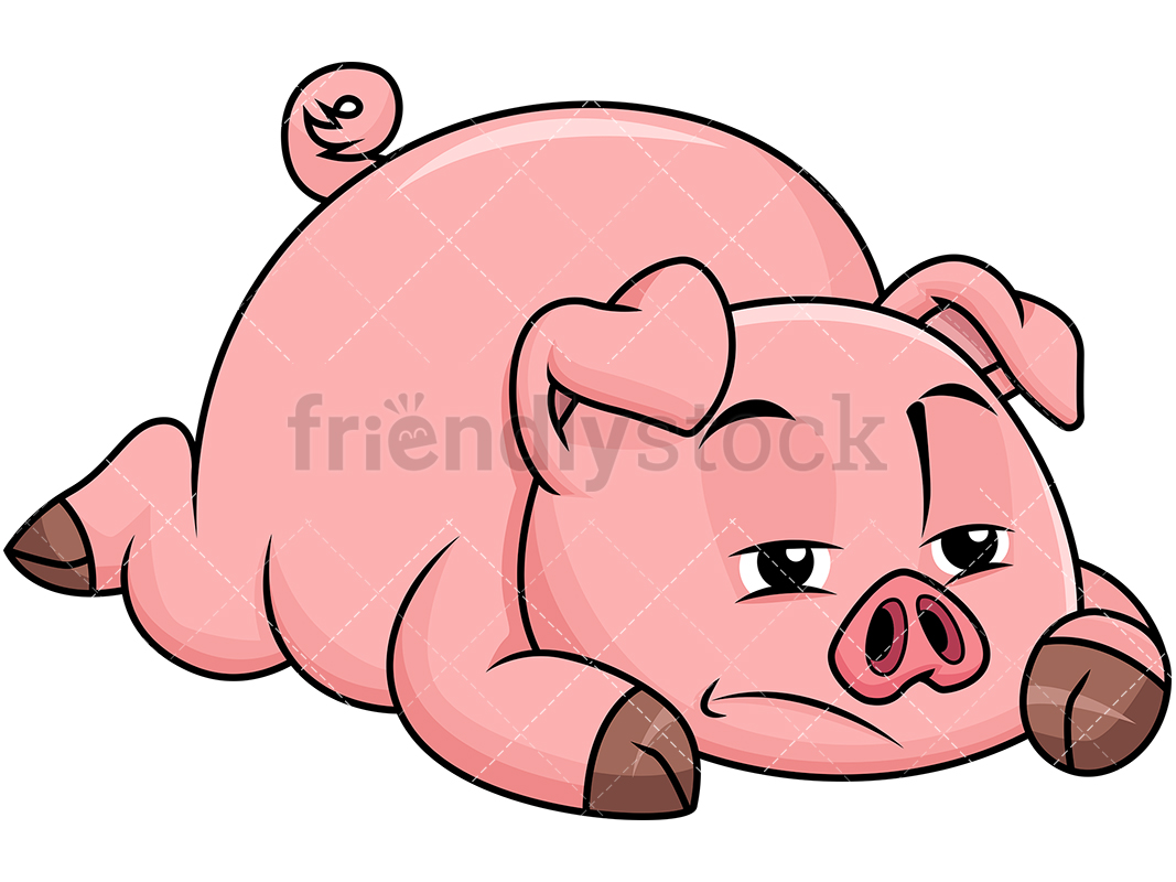 1067x800 Sad Pig Lying On The Ground Bored Vector Cartoon Clipart
