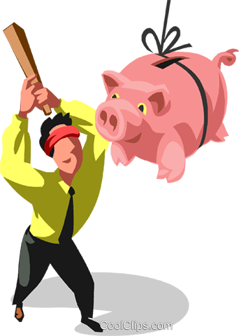 342x480 Businessman Hitting A Piggy Bank Royalty Free Vector Clip