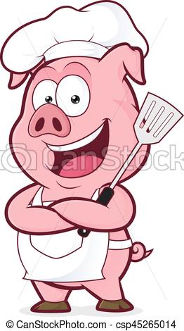 262x470 Pig Chef Holding A Spatula. Clipart Picture Of A Pig Chef