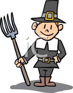 235x300 A Pilgrim Man With A Pitchfork Clipart Image