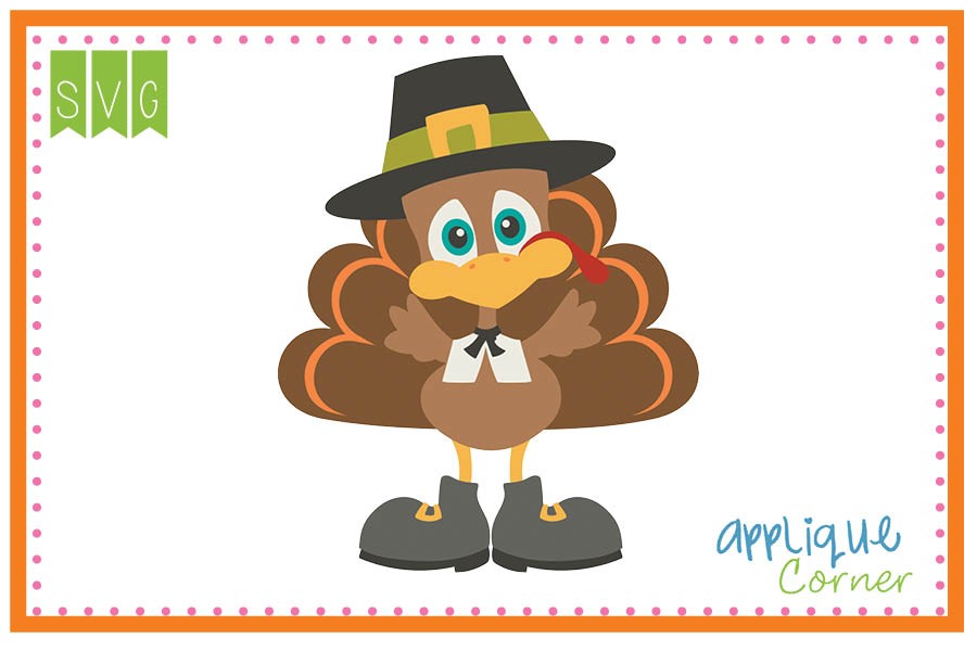 900x600 Applique Corner Turkey Pilgrim In Hat Cuttable Svg Clipart