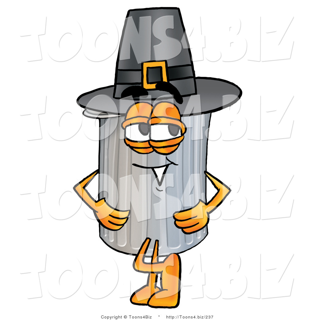 1024x1044 Illustration Of A Cartoon Trash Can Mascot Wearing A Pilgrim Hat