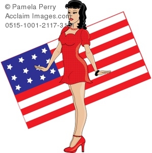 298x300 Clip Art Illustration Of A 40's Pin Up Girl With American Flag