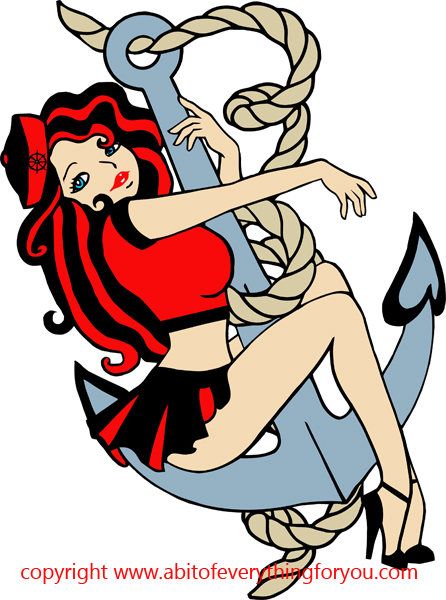 446x600 Sailor Girl Anchor Pinup Girl Cartoom Printable Tattoo Art Clipart