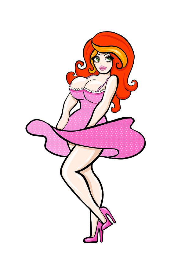 570x900 Polka Dot Redhead Pinup Painting By Little Bunny Sunshine