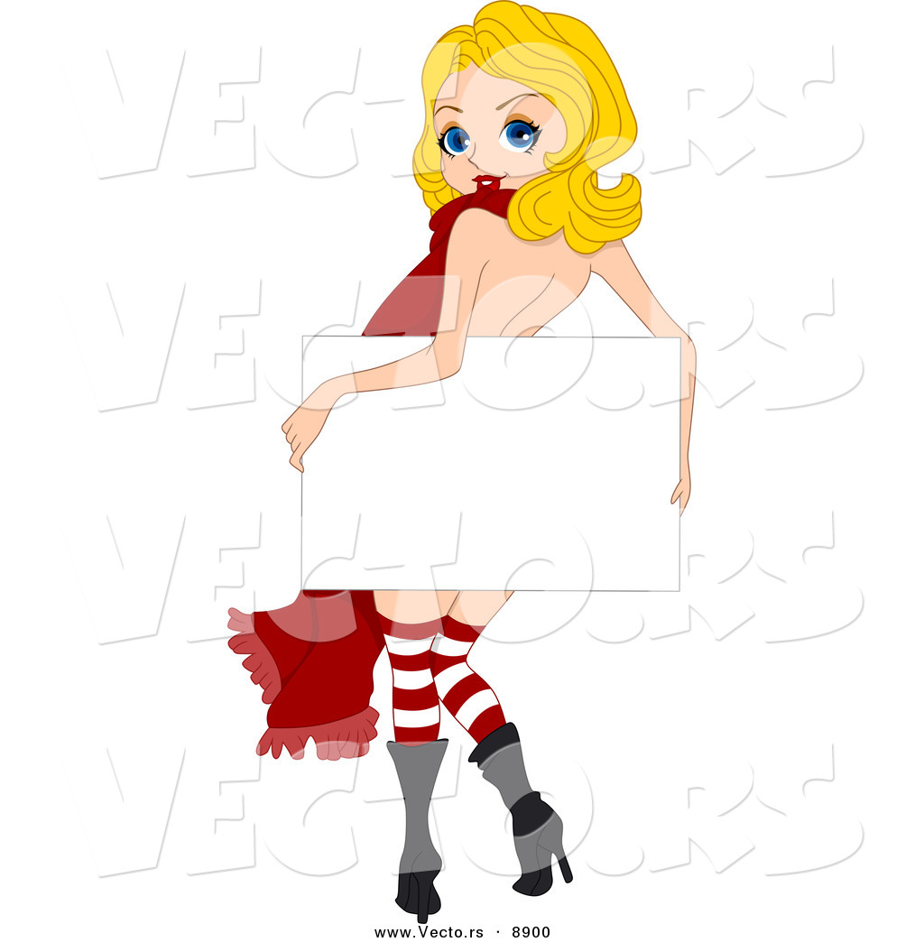 1024x1044 Cartoon Vector Of A Pin Up Girl Holding A Sign For Christmas By