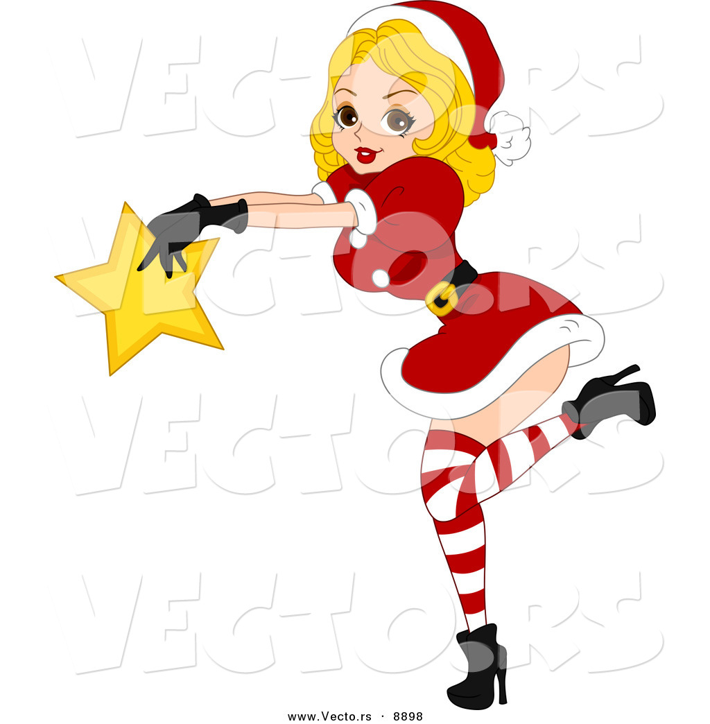 1024x1044 Cartoon Vector Of A Pin Up Girl Holding A Star For Christmas By