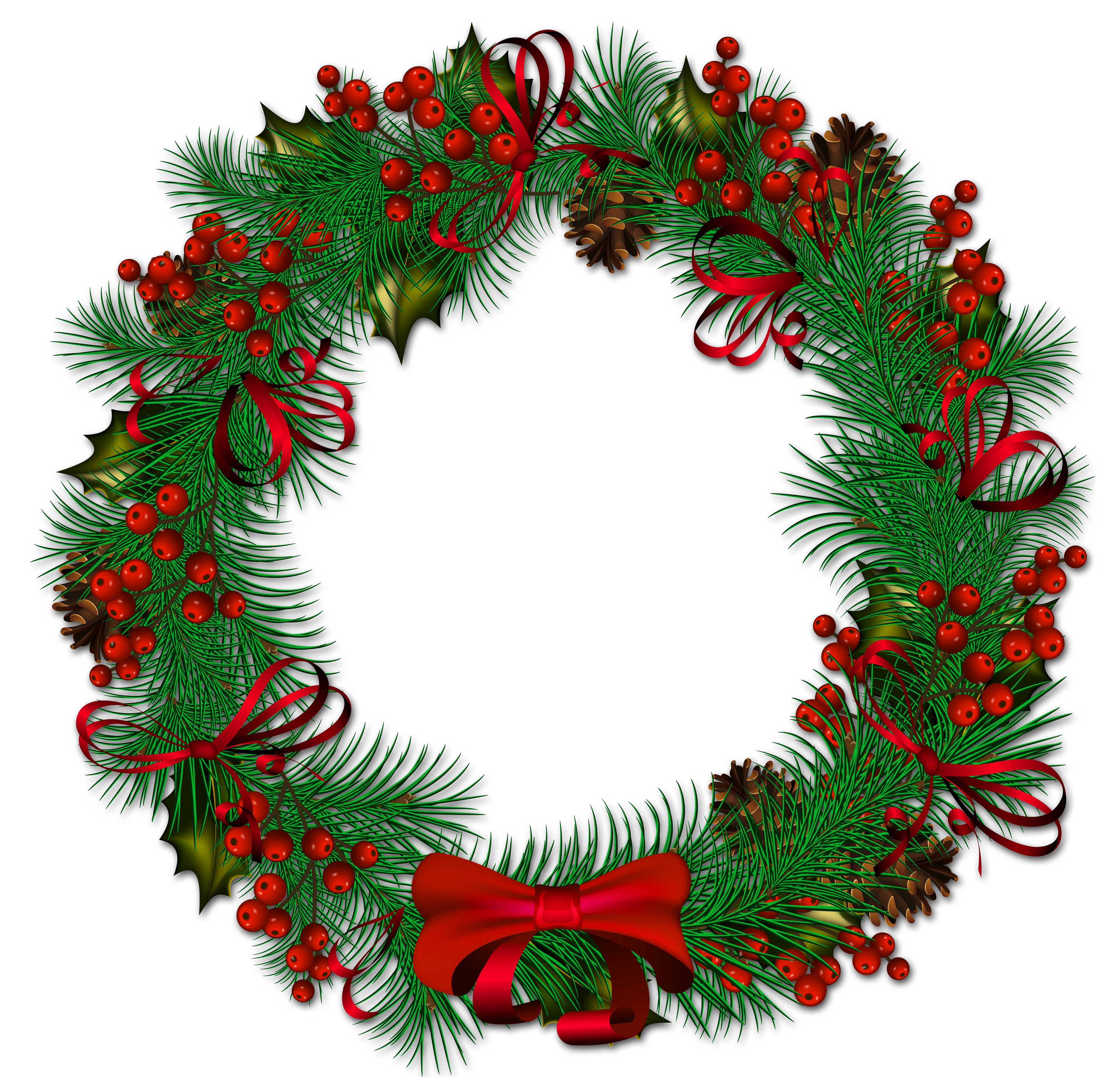 4000x3910 Transparent Christmas Pinecone Wreath With Red Ribbon Clipart