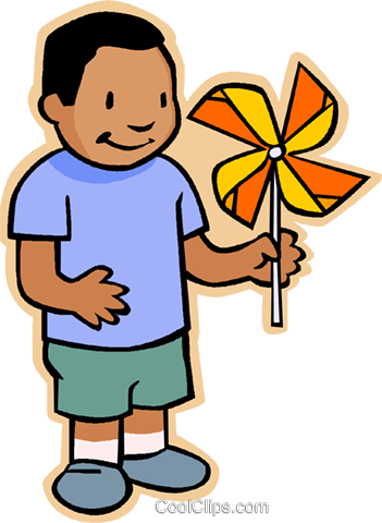 351x480 Boy With Pinwheel Royalty Free Vector Clip Art Illustration