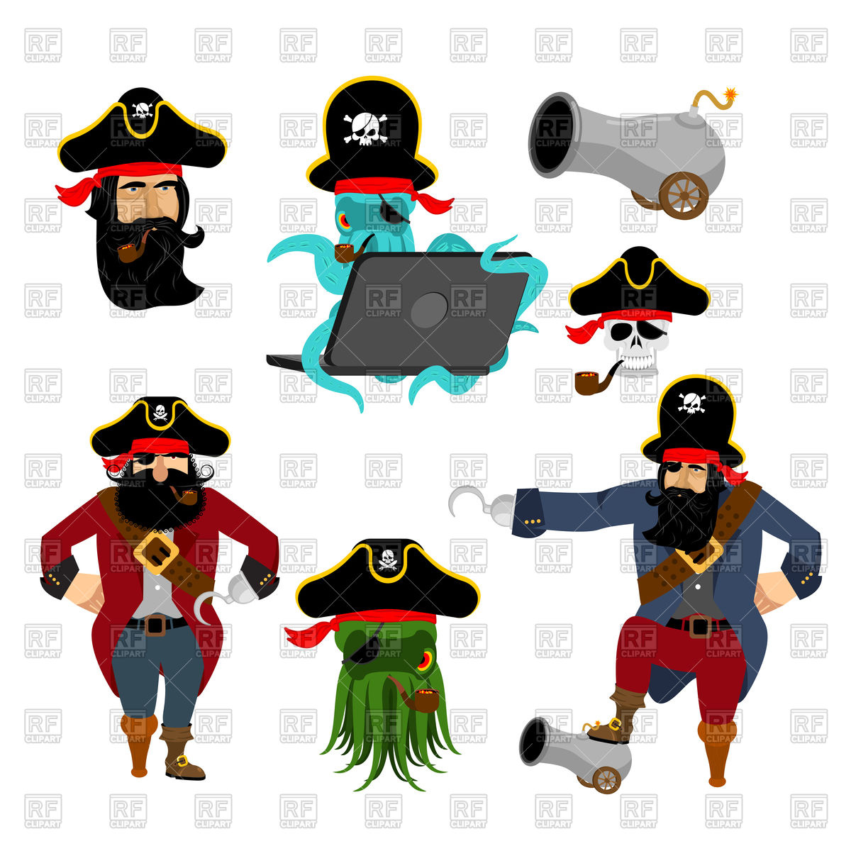 1200x1200 Pirate Characters Set Royalty Free Vector Clip Art Image