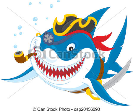 450x379 Shark Pirate. Great White Shark With A Pirate Saber, Hat