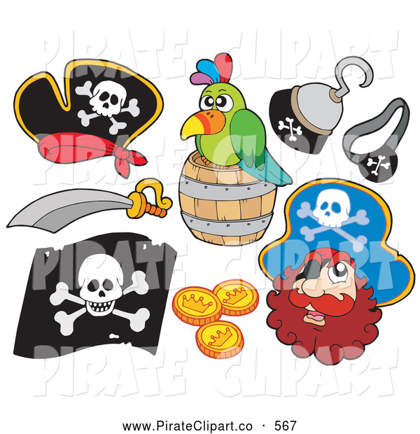 600x620 Vector Clip Art Of A Digital Collage Of Fun Pirate Items (Hooks