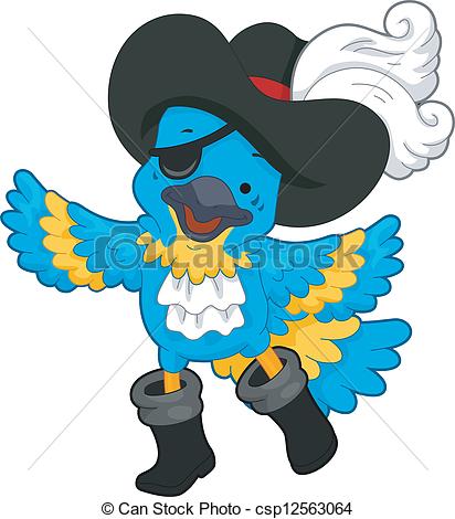 412x470 Illustration Of A Blue Pirate Parrot Wearing A Pirate Hat Clip