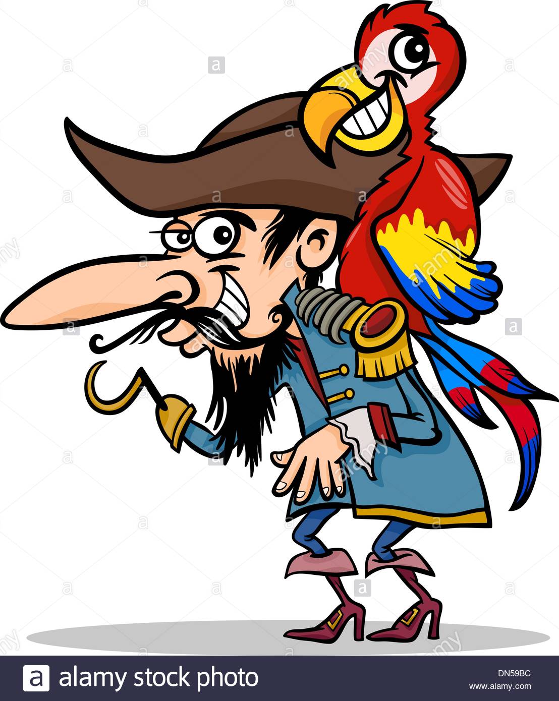 1108x1390 Pirate With Parrot Cartoon Illustration Stock Vector Art