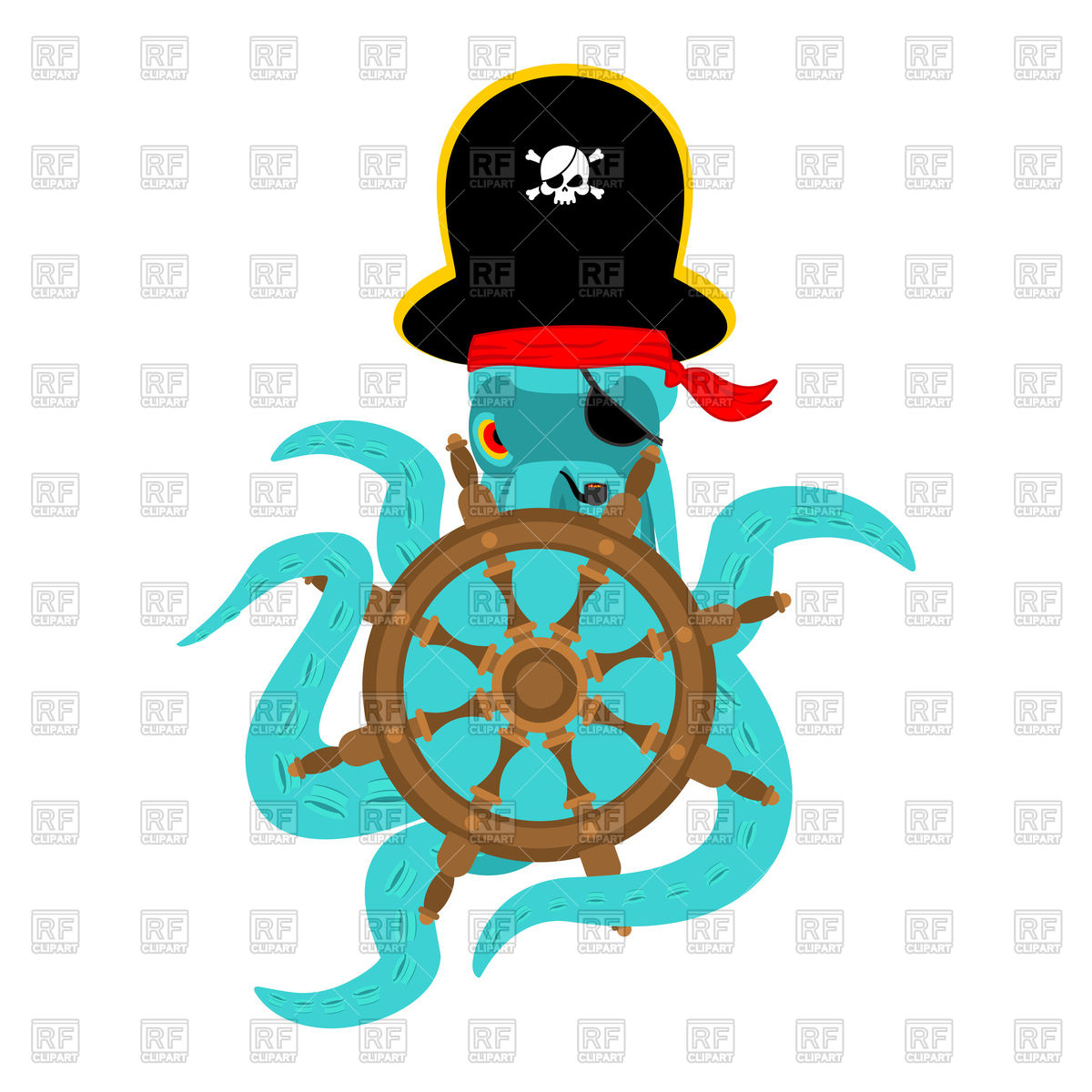1200x1200 Octopus Pirate And Handwheel Or Ship Wheel Royalty Free Vector