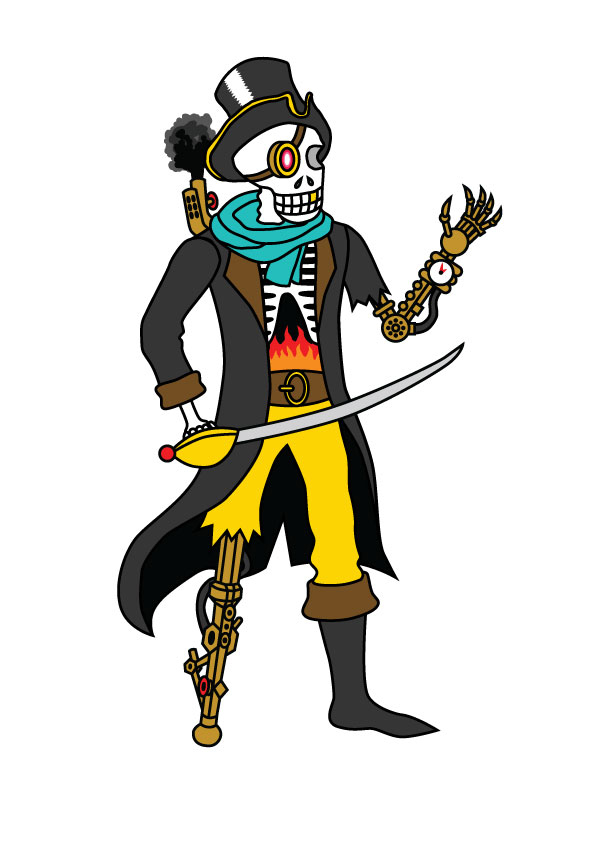 595x842 Steampunk Cyborg Skeleton Pirate By Braxlelax