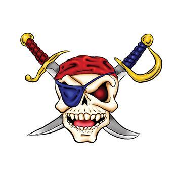 350x350 Pirate Skull And Cross Swords Temporary Tattoo For Halloween