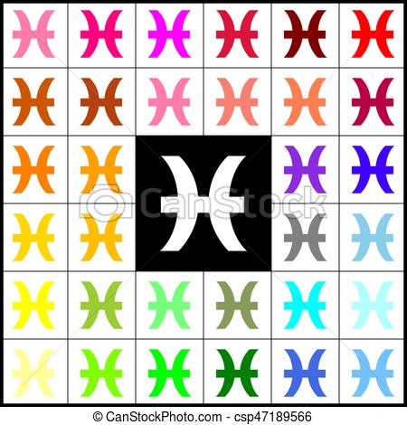 450x470 Pisces Sign Illustration. Vector. Felt Pen 33 Colorful Icons