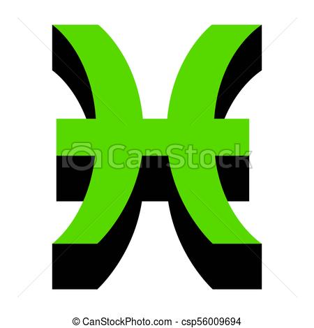 450x470 Pisces Sign Illustration. Vector. Green 3d Icon With Black Eps