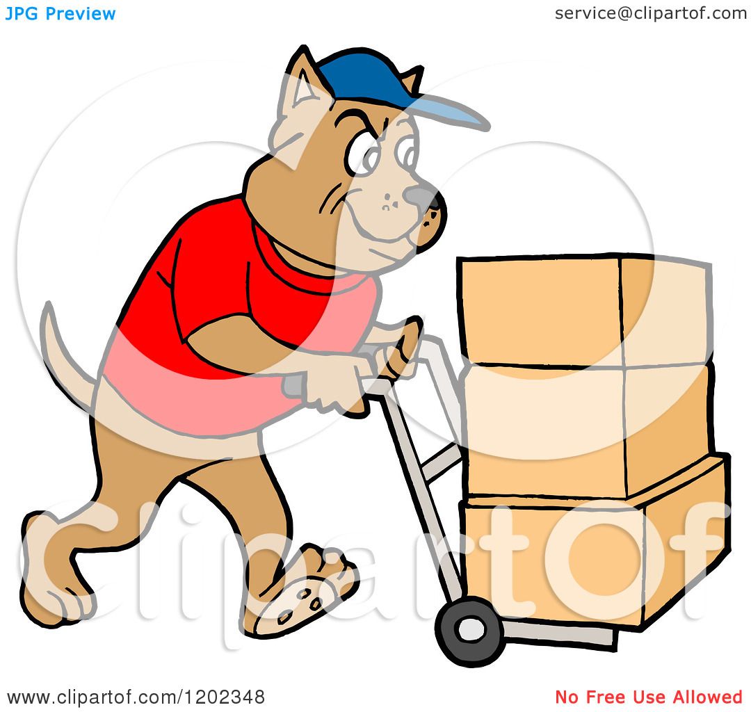 1080x1024 Cartoon Of A Pit Bull Dog Using A Dolly To Push Moving Boxes