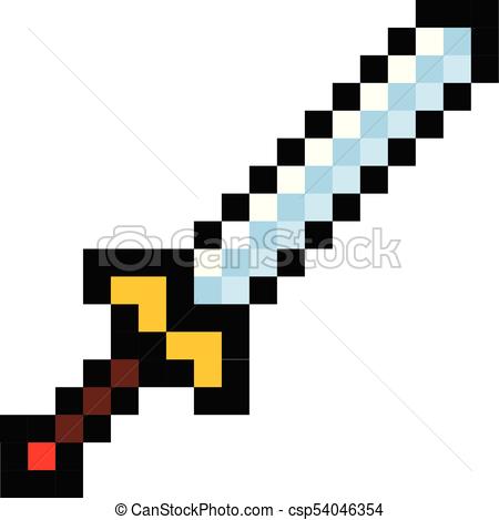 450x469 Pixel Video Game Sword Icon Cartoon Retro Game Style Set Clipart