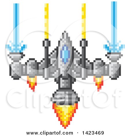 450x470 Clipart Of A Retro 8 Bit Pixel Art Video Game Styled Spaceship