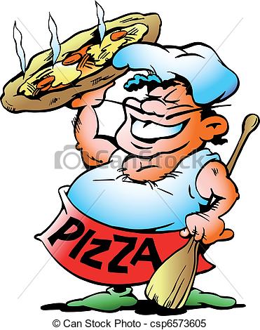 371x470 Pizza Baker With A Giant Pizza Handdrawn Vector Clipart