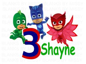 300x225 Sublimation Pj Mask With Childs Name And Age Birthday Shirt