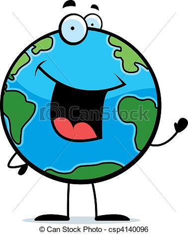 378x470 A Happy Cartoon Planet Earth Waving And Smiling. Clip Art Vector