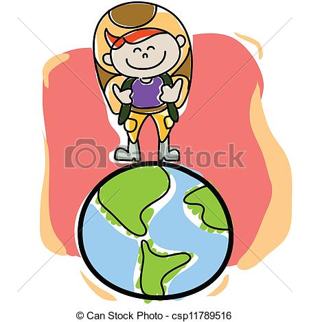 450x470 Hand Drawn Cartoon Traveller On The Planet Earth Vector Clip Art
