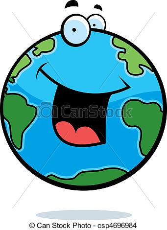 341x470 A Cartoon Planet Earth Smiling And Happy. Eps Vector