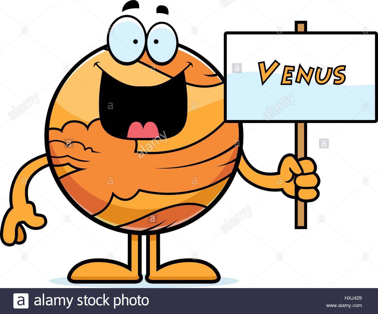 1300x1079 A Cartoon Illustration Of The Planet Venus Holding A Sign Stock