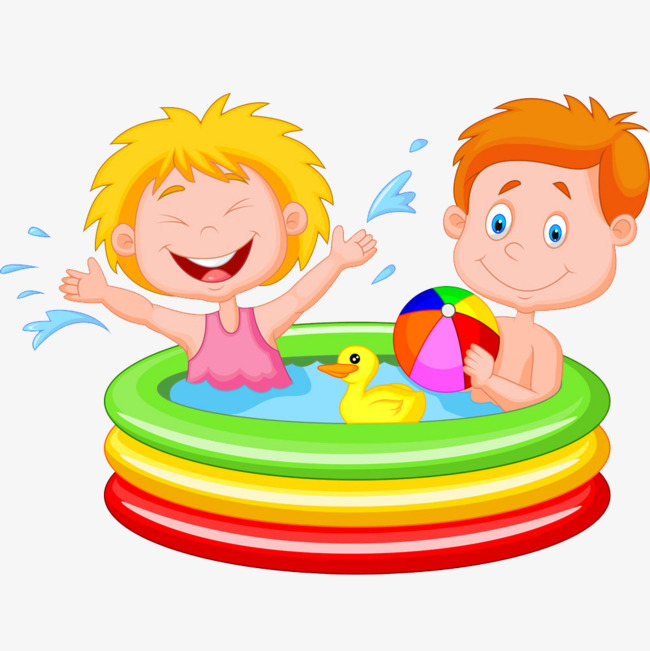650x651 Cute Cartoon Children Play Water Map, Play Water, Inflatable Pool