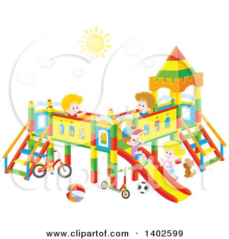 450x470 Clipart Of A Group Of Happy White Children Playing On A Playground