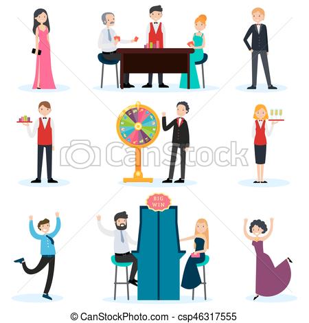 450x470 People In Casino Set With Workers And Visitors Playing Cards