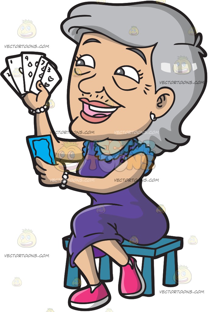 687x1024 A Happy Old Lady Playing Cards Cartoon Clipart Vector Toons