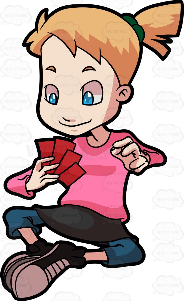 626x1024 A Preadolescent Female Playing Cards Cartoon Clipart Vector Toons